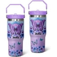 thumbnail image 1 of 30 oz Butterfly Tumbler with Handle, Large Insulated Tumbler with Flip & Straw Coffee Mug Cup Stainless Steel Gifts for Women Men Youth, 1 of 6