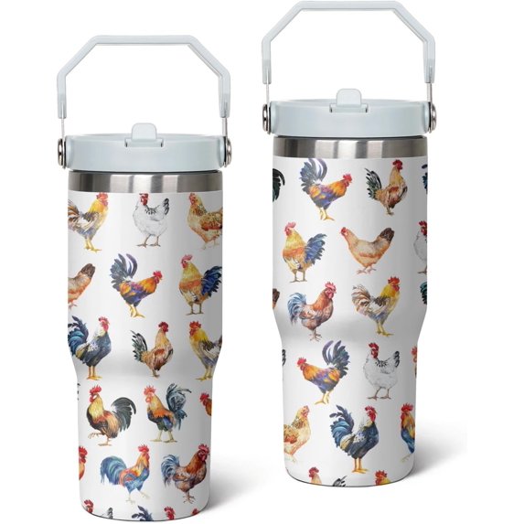 30 oz Chicken Lover''s Tumbler with Handle Vacuum Reusable Insulated, Featuring a Leak-proof 2-in-1 Lid and Straw - Sunflower-Themed Birthday, Christmas, Mother''s Day Gifts for Women Chicken Owners