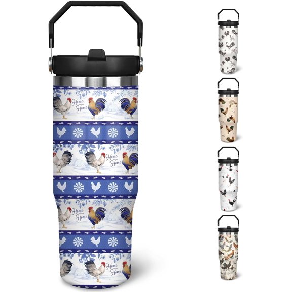 30 oz Chicken Tumbler With Handle and Straw, 30oz Rooster Flip Straw Tumbler Insulated Coffee Travel Mugs Cup Water Bottle Chicken Gifts for Elephant Lovers Women Girls