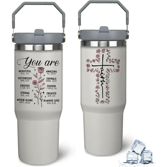 30 oz Christian Faith Tumbler - Handled Mug, Inspirational Gifts for Women on Birthdays and Christmas