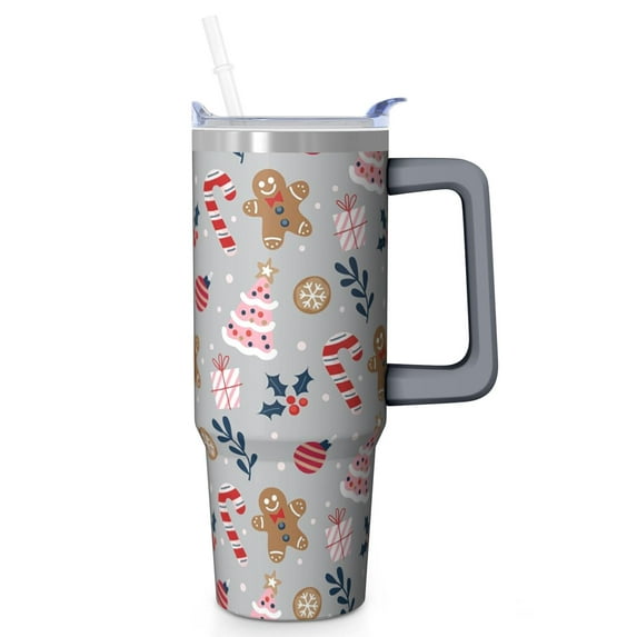 30 oz Christmas Bells Reindeer Tumbler with Handle and Straw, Stainless Steel Insulated Cup 30 oz, Leak Proof Holiday Mug, Gift Ideas