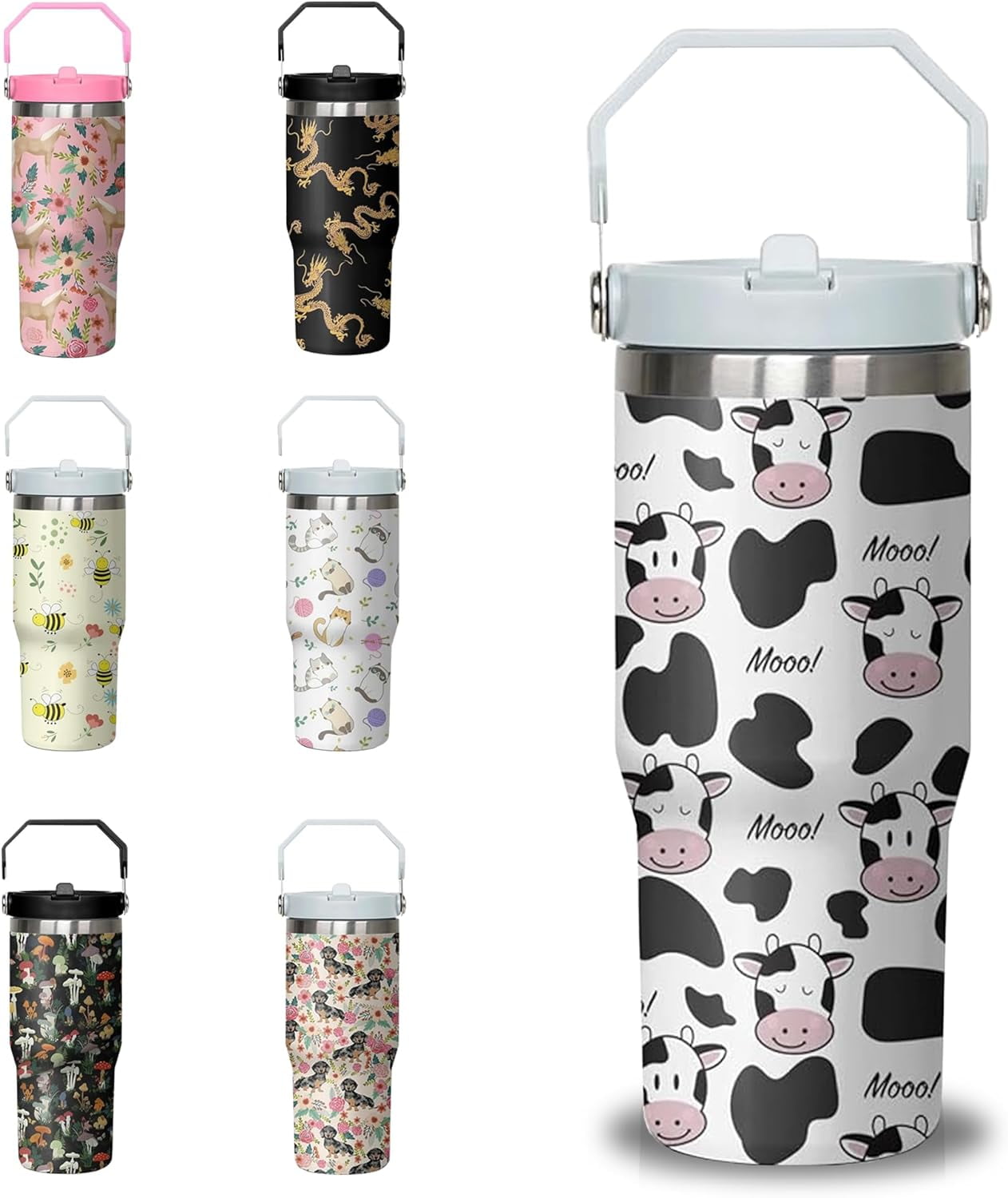 30 oz Insulated Black Tumbler with Argentina Cow Leather