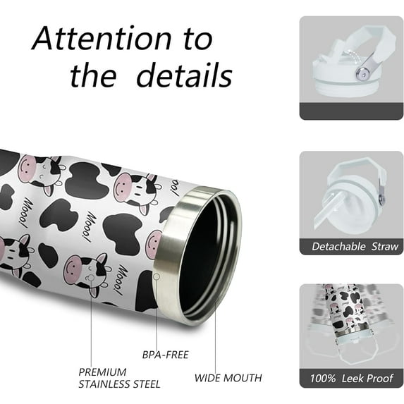 30 oz Cow Travel Tumbler with Handle and Flip Straw, Stainless Steel Insulated Cup with Lid and Straw,Travel Coffee Mug Water Bottle,Christmas Birthday Mothers Day Gifts for Women Animal Lovers