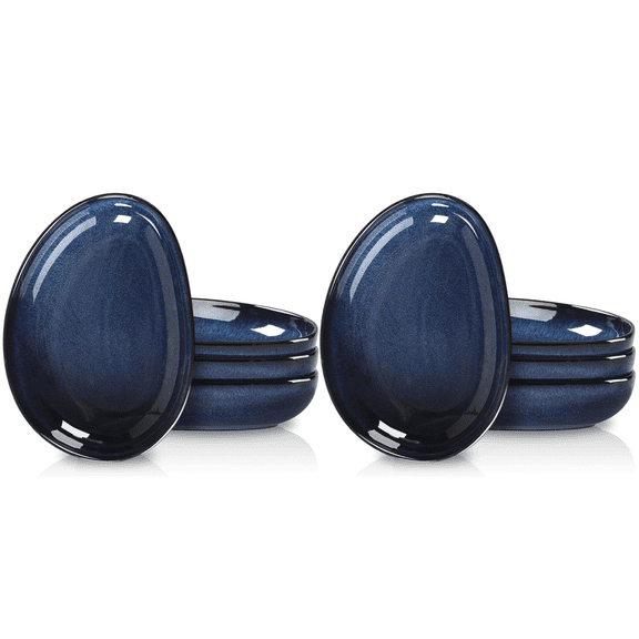 30 oz Egg-Shaped Ceramic Pasta Bowls Set of 8, Porcelain Microwave Safe Serving Bowls with High Edge for Dinner, Salad, Soup, Reactive Glaze, Royal Blue