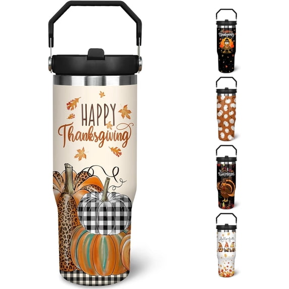 30 oz Fall Tumbler with Lid and Straw, Autumn Leaf and Pumpkin Flip Straw Tumbler Insulated Coffee Travel Mugs Cup Water Bottle Fall Thanksgiving Gifts for Women Girls