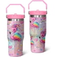 thumbnail image 1 of 30 oz Flamingo Tumbler with Handle, Large Insulated Tumbler with Flip & Straw Coffee Mug Cup Stainless Steel Gifts for Women Men Youth, 1 of 6