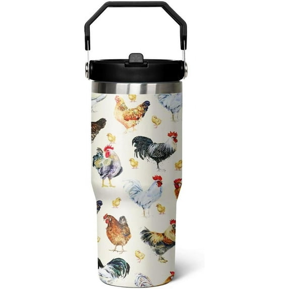 30 oz Flip tumbler with handle,30 oz Chicken Tumbler with lid and Straw,Chicken Stainless Steel Cup Coffee Travel Mug,Chicken Gifts for Chicken Lovers,Rooster Stuff Decor Accessories