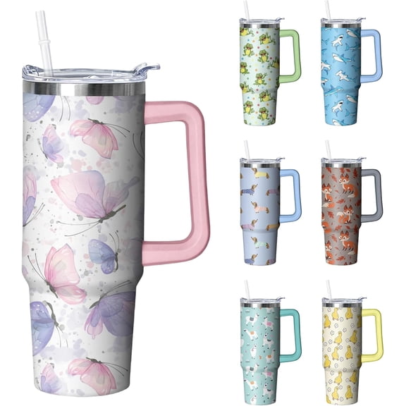 30 oz Fox Tumbler with Handle and Straw, Insulated Stainless Steel Cup with Lid, Travel Coffee Mug Water Bottle, Gifts for Woman Animal Lovers