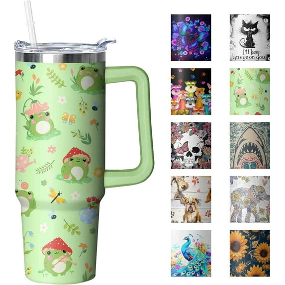 30 oz Frog Themed Tumbler with Handle and Lid Gifts for Frog Lovers Double Stainless Steel Insulated Cup Travel Coffee Mug