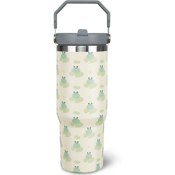 30 oz Frog Tumbler With Handle and Straw, 30oz Frog Flip Straw Tumbler Insulated Coffee Travel Mugs Cup Water Bottle Frog Gifts for Frog Lovers Women Girls