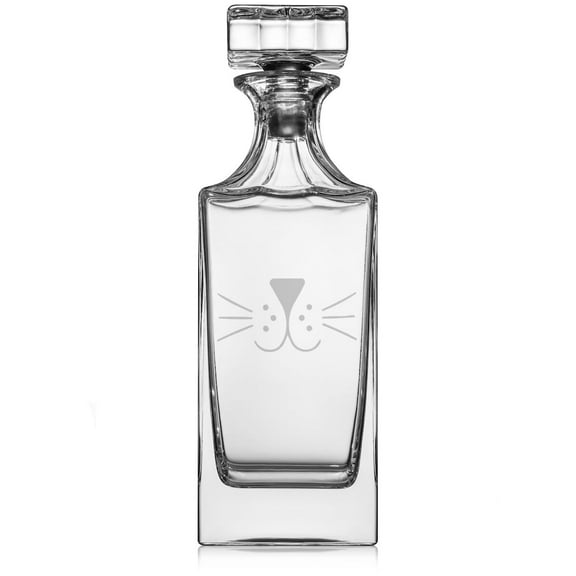30 oz Glass Whiskey Decanter with Glass Stopper Gift Cat Face Whiskers