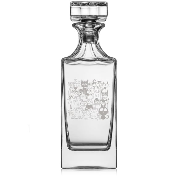 30 oz Glass Whiskey Decanter with Glass Stopper Gift Cats FULL