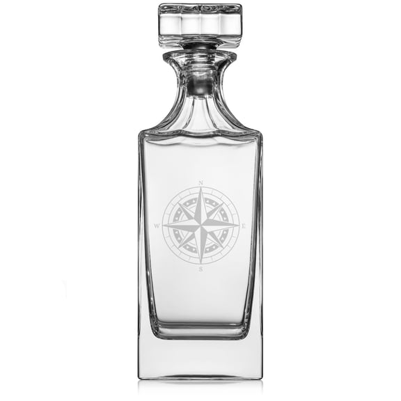 30 oz Glass Whiskey Decanter with Glass Stopper Gift Compass Nautical Adventure