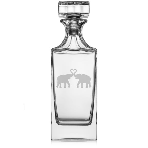30 oz Glass Whiskey Decanter with Glass Stopper Gift Elephants Making Heart