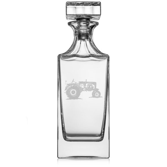 30 oz Glass Whiskey Decanter with Glass Stopper Gift Farm Tractor