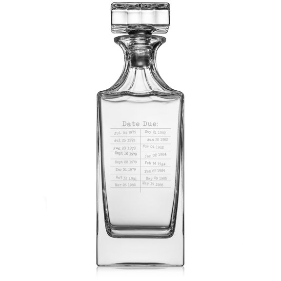 30 oz Glass Whiskey Decanter with Glass Stopper Gift Library Card Funny Reader for Librarian Book Lover Teacher