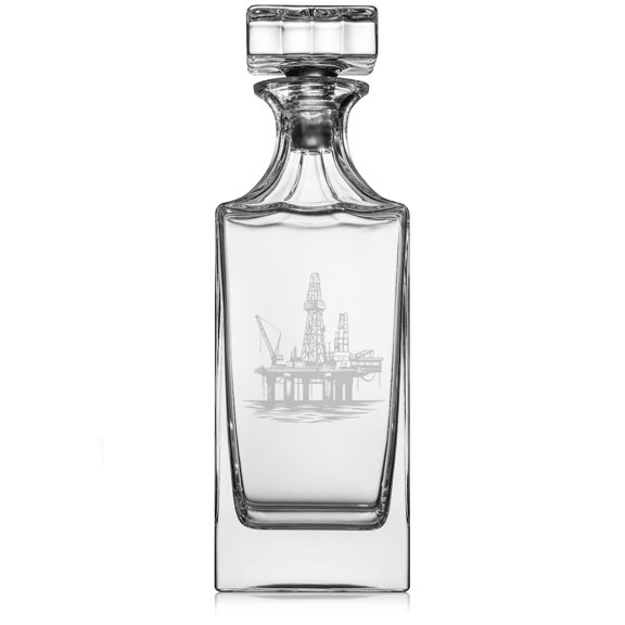 30 oz Glass Whiskey Decanter with Glass Stopper Gift Oil Rig Platform
