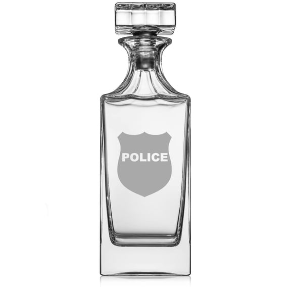 30 oz Glass Whiskey Decanter with Glass Stopper Gift Police Badge