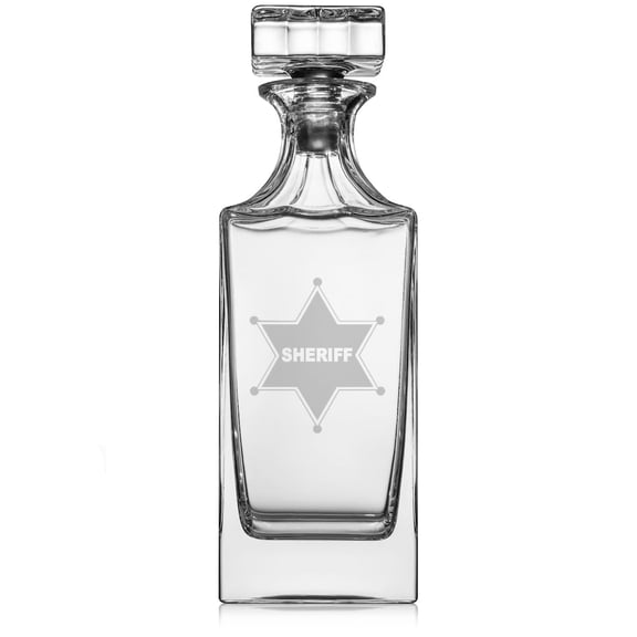 30 oz Glass Whiskey Decanter with Glass Stopper Gift Sheriff Badge