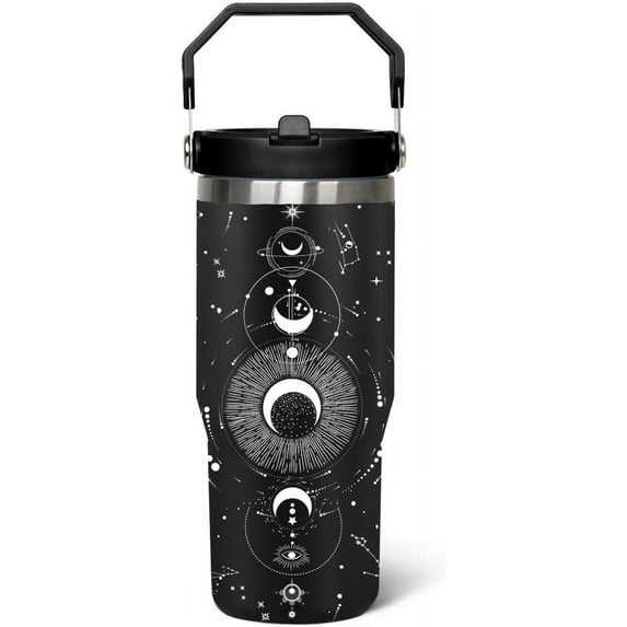30 oz Goth Tumbler with Handle Lid and Straw,Sun and Moon Cup Gothic Witch Coffee Travel Mug Cup,Astrology Witchy Gifts for Women, Goth Halloween Decor Witch Stuff for Women