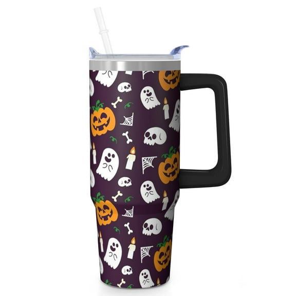 30 oz Halloween Pumpkin Witch Tumbler Insulated Stainless Tumbler, Gothic Ghost Coffee Cup Water Bottle, Holiday Gift Mug