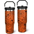 thumbnail image 1 of 30 oz Halloween Tumbler with Handle and Straw, Orange Spider Web Stainless Steel Vacuum Insulated Travel Coffee Mug Cup Water Bottle, Halloween Decor Stuff Gifts for Women, 1 of 6