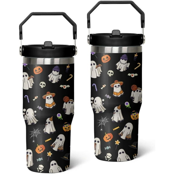 30 oz Halloween Tumbler Insulated Stainless Steel - Spooky Goth Ghost Travel Coffee Cup & Water Bottle, Witchy Goth Decor - Cute Ghost Gift For Mom, Dad, Sister - Spirit Halloween Cup