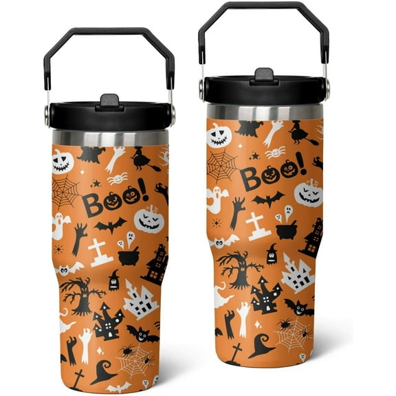 30 oz Halloween Tumbler Insulated Stainless Steel - Spooky Goth Ghost Travel Coffee Cup & Water Bottle, Witchy Goth Decor - Cute Ghost Gift For Mom, Dad, Sister - Spirit Halloween Cup