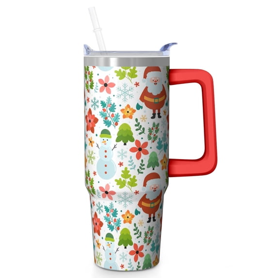 30 oz Holiday Ornaments Christmas Tumbler with Handle and Straw, Stainless Steel Double Wall Cup 30 oz, Leak Proof Winter Mug, Festive Gift