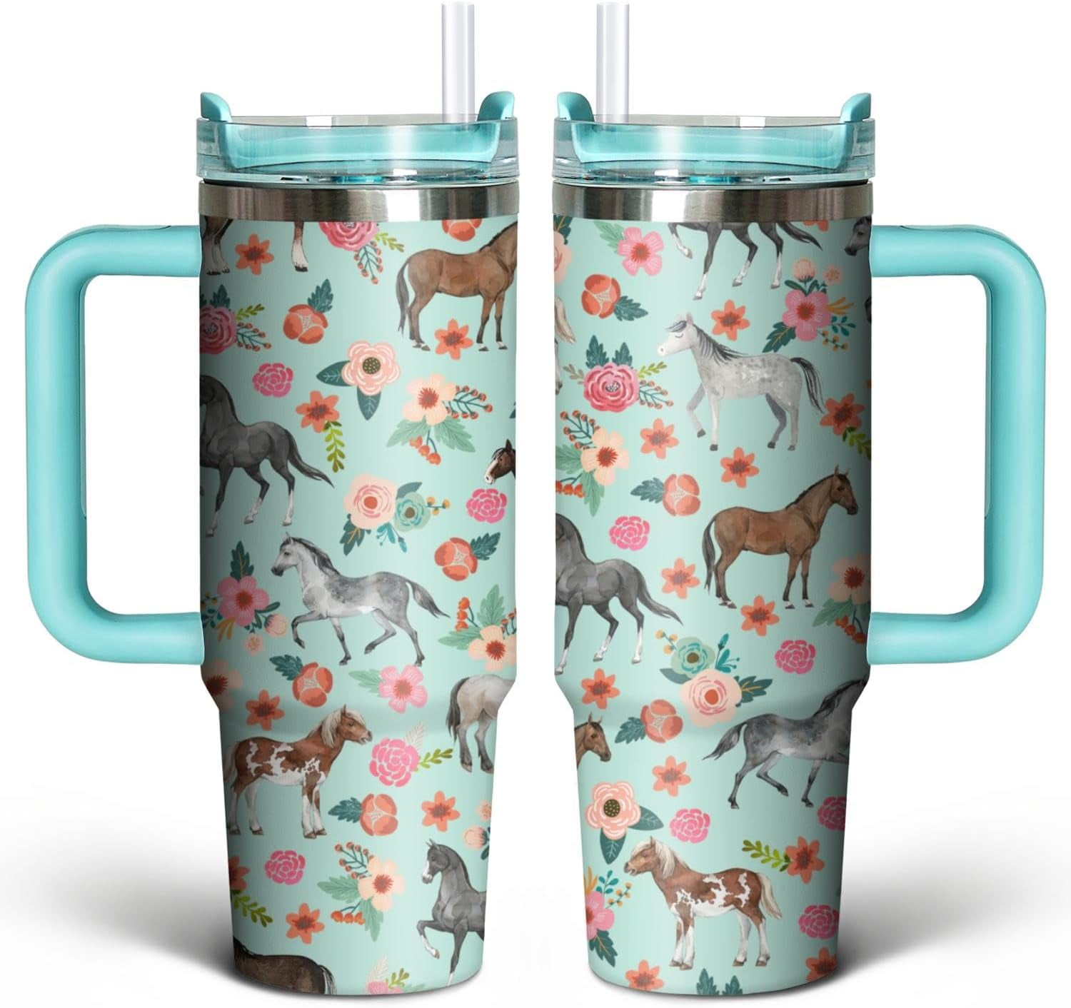 30 oz Horse Straw Tumbler with Handle, Cute Floral Horse Insulated — free download