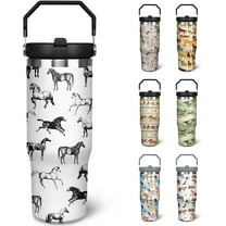 30 oz Horse Tumbler With Handle and Straw, 30oz Horse Flip Straw Tumbler Insulated Coffee Travel Mugs Cup Water Bottle Horse Gifts for Horse Lovers Women Girls