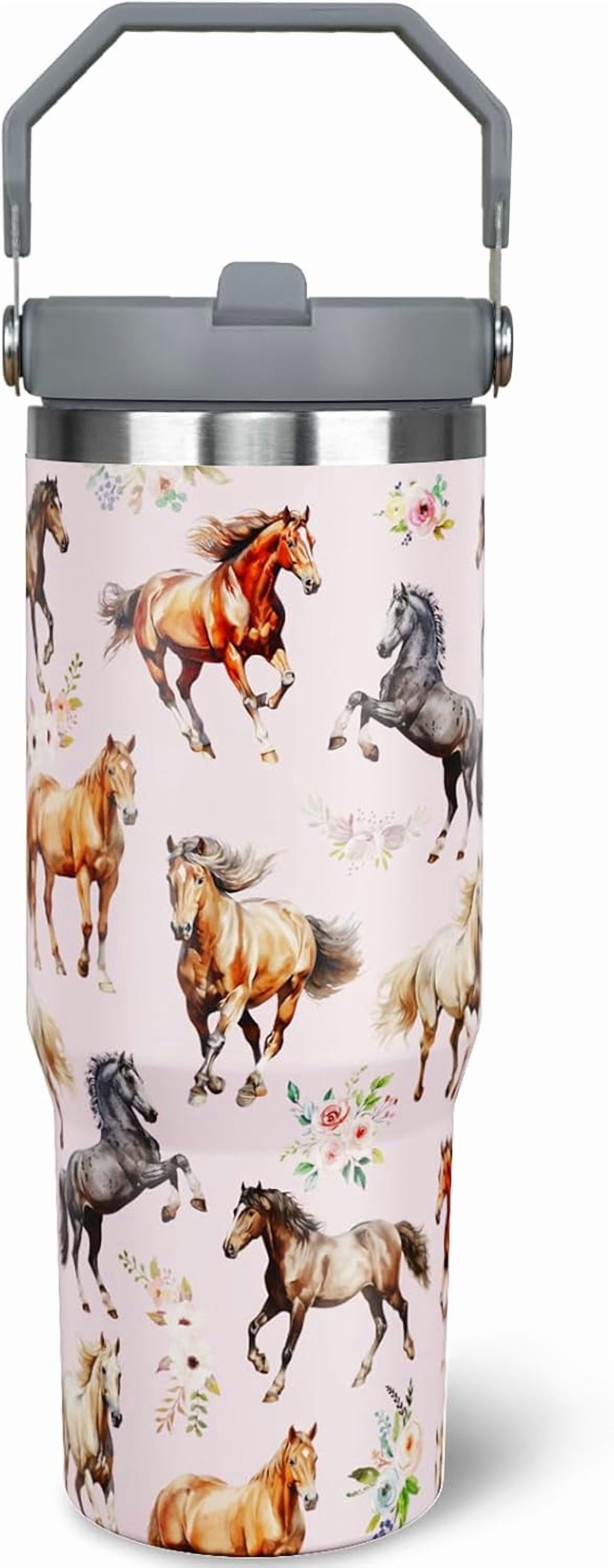 30 oz Horse Tumbler With Handle and Straw Insulated Water Bottle Mugs Cup Gifts for Horse Lovers