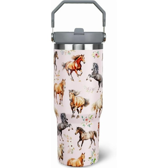 30 oz Horse Tumbler With Handle and Straw Insulated Water Bottle Mugs Cup Gifts for Horse Lovers