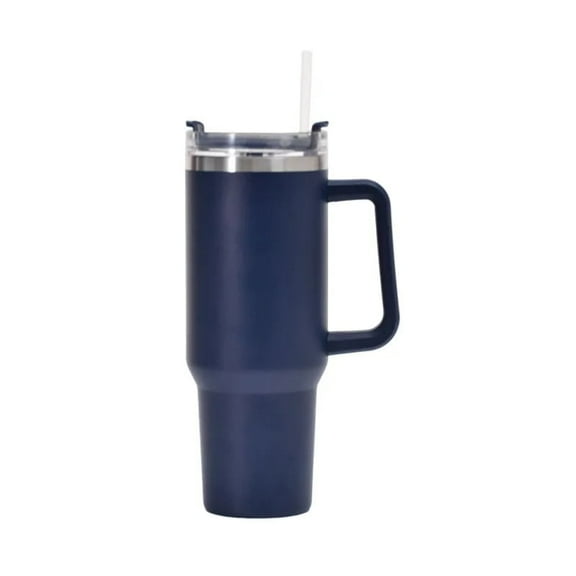 30 oz Insulated Stainless Steel Travel Tumbler with Handle & Straw Leak-Proof Lid, Hot & Cold, Fits Cup Holders, Dishwasher Safe navy