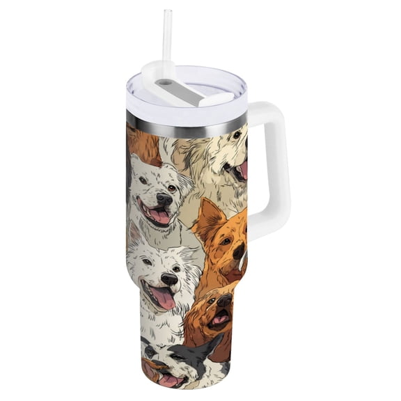30 oz Insulated Stainless Steel Tumbler Double Wall Stainless Steel Tumbler with 2-Way Drinking A Large Group Of Dogs