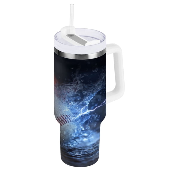 30 oz Insulated Stainless Steel Tumbler Double Wall Stainless Steel Tumbler with 2-Way Drinking Baseball with Water and Fire