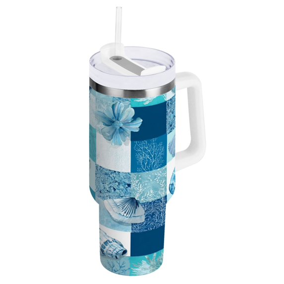 30 oz Insulated Stainless Steel Tumbler Double Wall Stainless Steel Tumbler with 2-Way Drinking Blue Marine Life Patterns