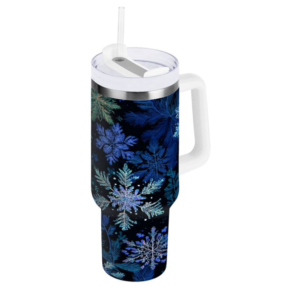 30 oz Insulated Stainless Steel Tumbler Double Wall Stainless Steel Tumbler with 2-Way Drinking Blue-purple Snowflakes