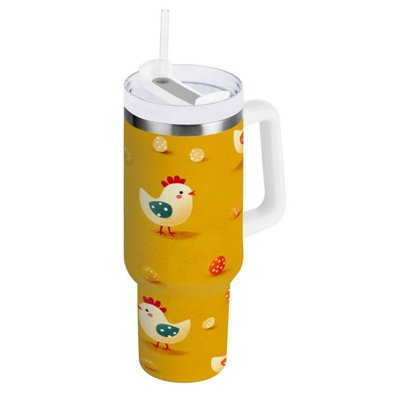 30 oz Insulated Stainless Steel Tumbler Double Wall Stainless Steel Tumbler with 2-Way Drinking Cartoon Chickens Pattern