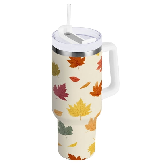 30 oz Insulated Stainless Steel Tumbler Double Wall Stainless Steel Tumbler with 2-Way Drinking Colorful Autumn Leaves Pattern