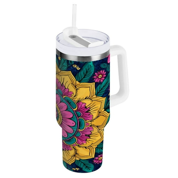 30 oz Insulated Stainless Steel Tumbler Double Wall Stainless Steel Tumbler with 2-Way Drinking Colorful Pattern Background Design