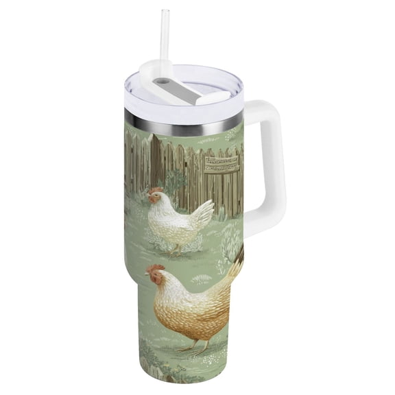 30 oz Insulated Stainless Steel Tumbler Double Wall Stainless Steel Tumbler with 2-Way Drinking Cute Chickens Illustration
