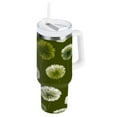 thumbnail image 1 of 30 oz Insulated Stainless Steel Tumbler Double Wall Stainless Steel Tumbler with 2-Way Drinking Green Dandelions Pattern, 1 of 9