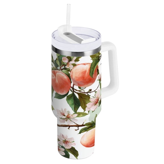 30 oz Insulated Stainless Steel Tumbler Double Wall Stainless Steel Tumbler with 2-Way Drinking Peach Fruit Pattern