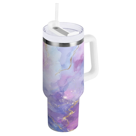 30 oz Insulated Stainless Steel Tumbler Double Wall Stainless Steel Tumbler with 2-Way Drinking Pink and Blue Marble Texture