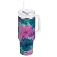 thumbnail image 1 of 30 oz Insulated Stainless Steel Tumbler Double Wall Stainless Steel Tumbler with 2-Way Drinking Pink and Teal Tie-dye, 1 of 9