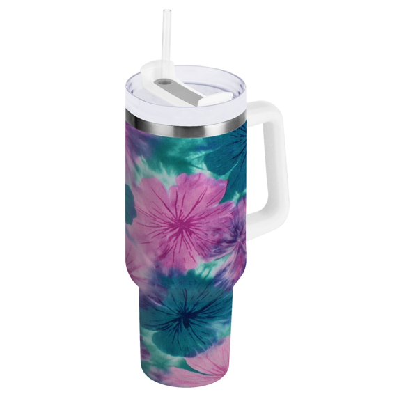 30 oz Insulated Stainless Steel Tumbler Double Wall Stainless Steel Tumbler with 2-Way Drinking Pink and Teal Tie-dye