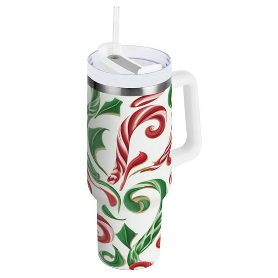 30 oz Insulated Stainless Steel Tumbler Double Wall Stainless Steel Tumbler with 2-Way Drinking Red and Green Candy-cane