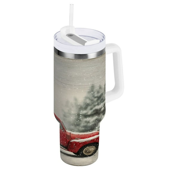 30 oz Insulated Stainless Steel Tumbler Double Wall Stainless Steel Tumbler with 2-Way Drinking Vintage Red Truck