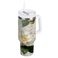thumbnail image 1 of 30 oz Insulated Stainless Steel Tumbler Double Wall Stainless Steel Tumbler with 2-Way Drinking Vintage White Camellias, 1 of 9
